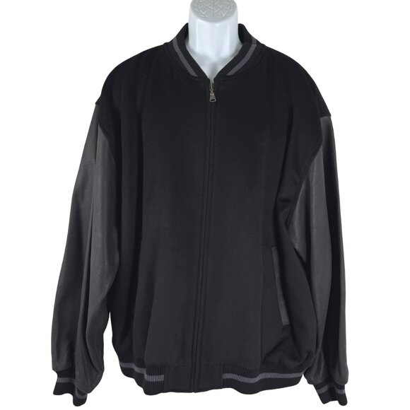 Kirkland Signature Varsity Jacket Mens 2XL Black Wool Leather Preppy CJ-1985 - Picture 1 of 12